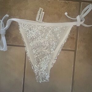 Dippin Daisey’s Sequin Tie-Side Bikini Bottom - White w/silver sequins, NWT